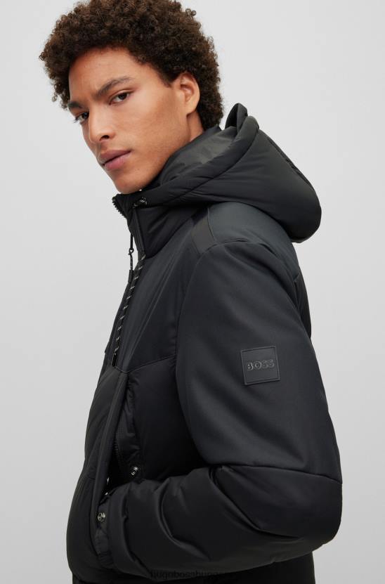 Hugo Boss fekete hugo vízlepergető kapucnis kabát vegyes anyagokból 80P61014 fekete