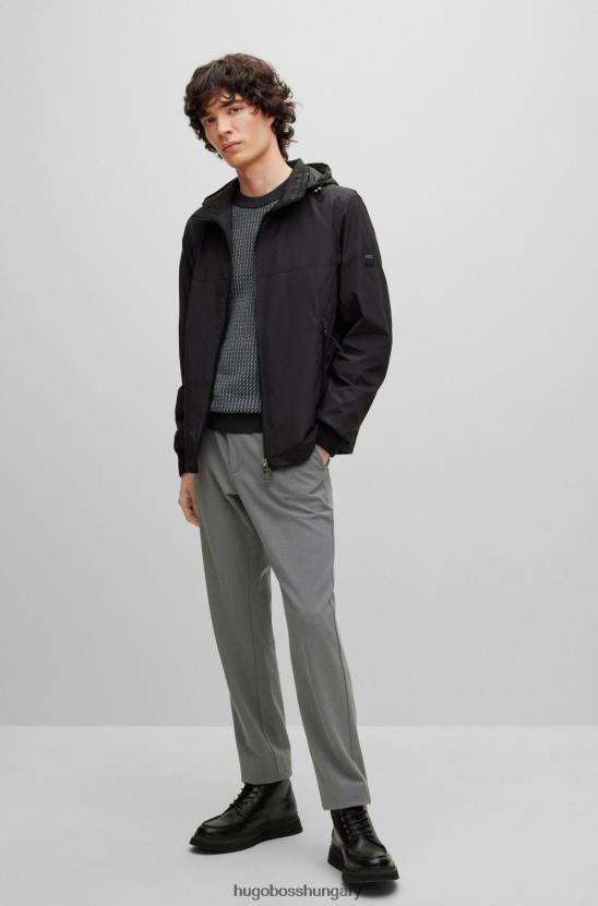 Hugo Boss fekete hugo vízlepergető normál szabású kabát levehető kapucnival 80P63056 fekete