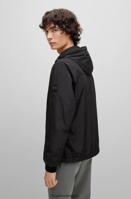 Hugo Boss fekete hugo vízlepergető normál szabású kabát levehető kapucnival 80P63056 fekete