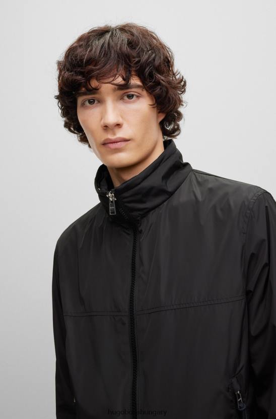 Hugo Boss fekete hugo vízlepergető normál szabású kabát levehető kapucnival 80P63056 fekete