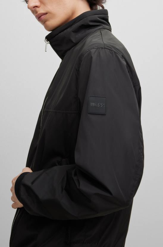 Hugo Boss fekete hugo vízlepergető normál szabású kabát levehető kapucnival 80P63056 fekete