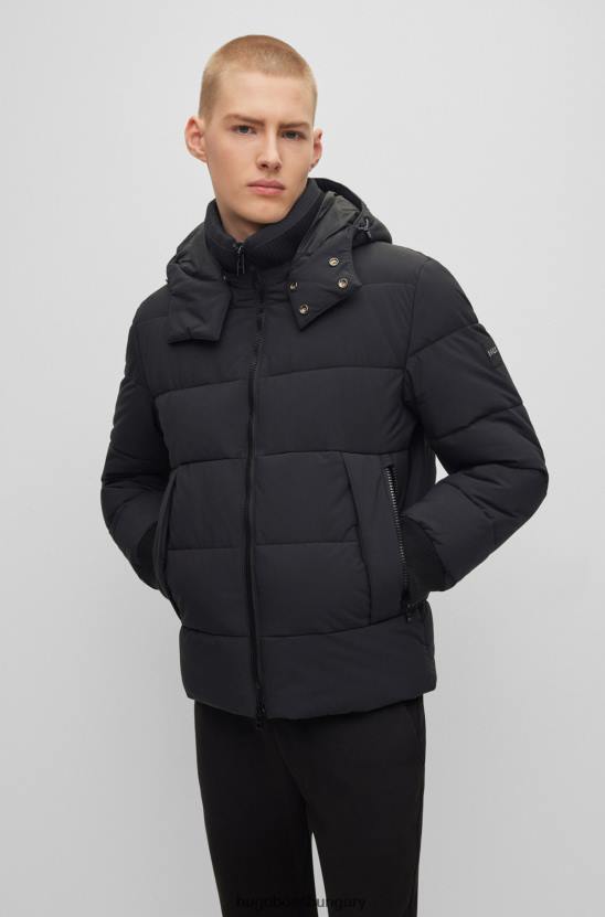 Hugo Boss fekete hugo vízlepergető párnázott kabát levehető kapucnival 80P61238 fekete