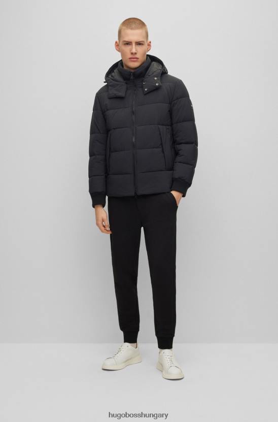 Hugo Boss fekete hugo vízlepergető párnázott kabát levehető kapucnival 80P61238 fekete