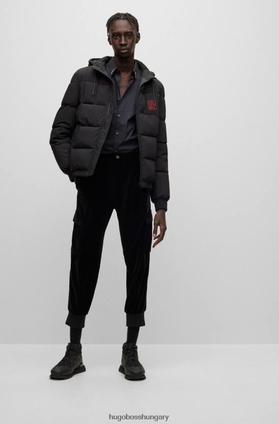 Hugo Boss fekete hugo vízlepergető pufi kabát egymásra rakott logóval 80P61008 fekete