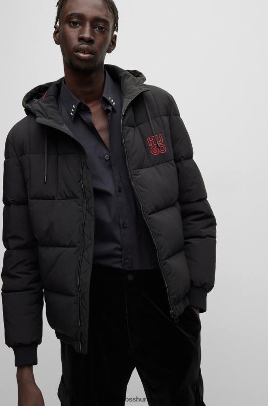 Hugo Boss fekete hugo vízlepergető pufi kabát egymásra rakott logóval 80P61008 fekete