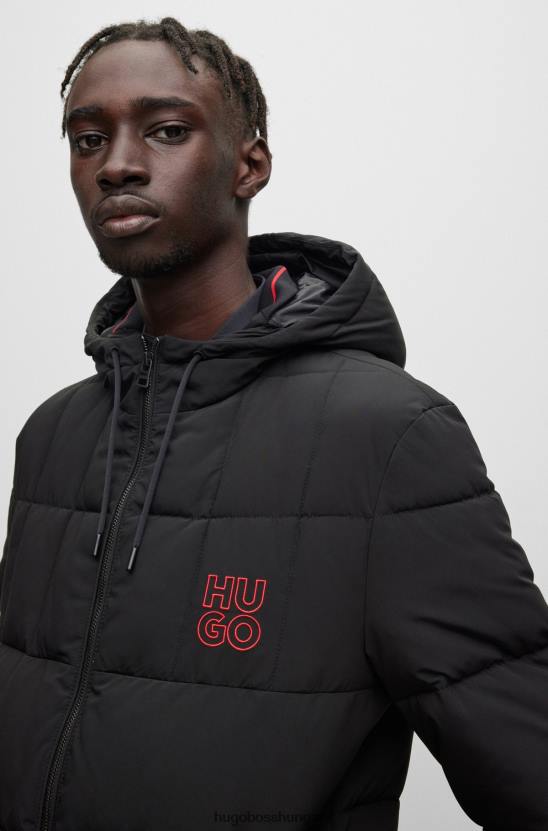 Hugo Boss fekete hugo vízlepergető pufi kabát egymásra rakott logóval 80P61008 fekete