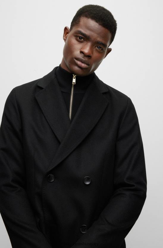 Hugo Boss fekete kétsoros kabát szűz gyapjúból és kasmír hugóból 80P6898 fekete