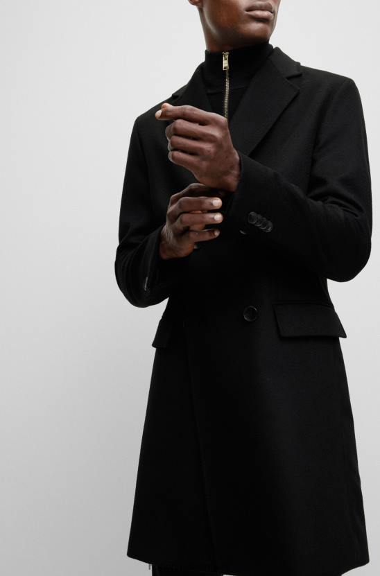 Hugo Boss fekete kétsoros kabát szűz gyapjúból és kasmír hugóból 80P6898 fekete