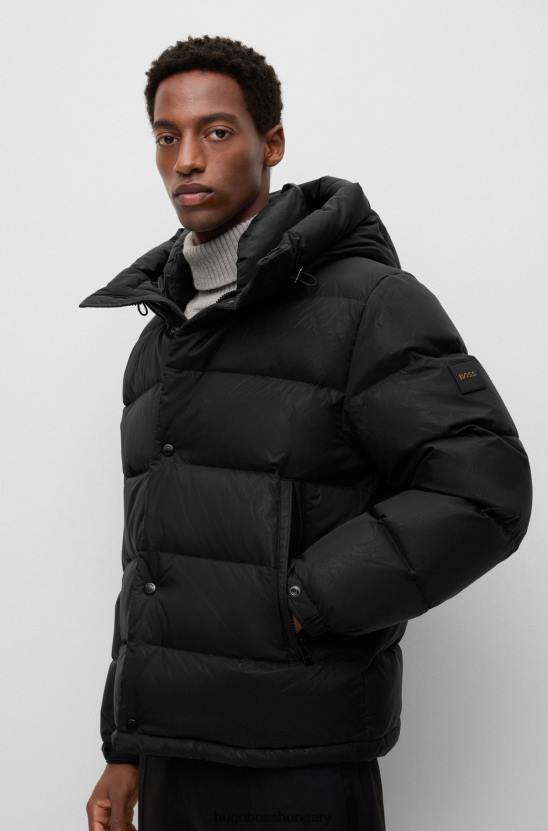 Hugo Boss fekete vízlepergető kabát monogramos kitűzővel és hugo béléssel 80P64290 fekete