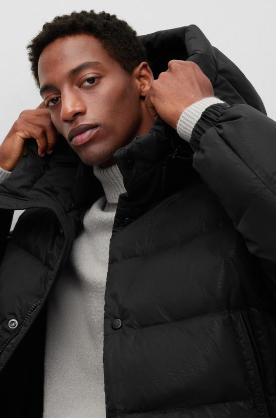 Hugo Boss fekete vízlepergető kabát monogramos kitűzővel és hugo béléssel 80P64290 fekete