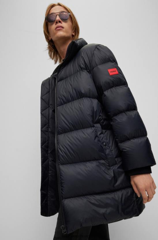 Hugo Boss fekete vízlepergető pehely pufferkabát, piros hugo logóval 80P61791 fekete