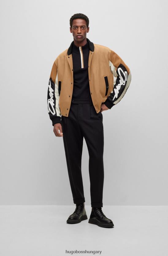 Hugo Boss hugo bézs laza szabású gyapjúkeverék kabát logószalaggal 80P61443 bézs