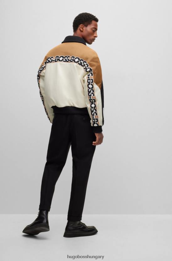 Hugo Boss hugo bézs laza szabású gyapjúkeverék kabát logószalaggal 80P61443 bézs