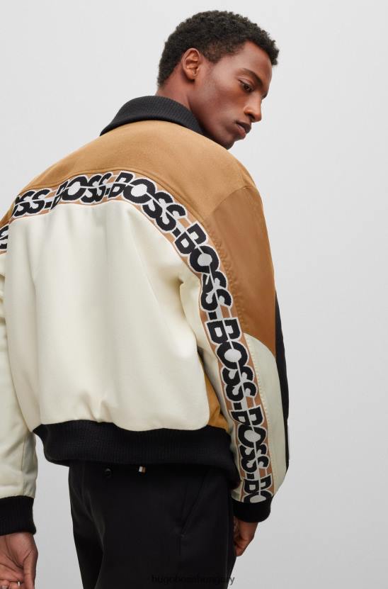 Hugo Boss hugo bézs laza szabású gyapjúkeverék kabát logószalaggal 80P61443 bézs
