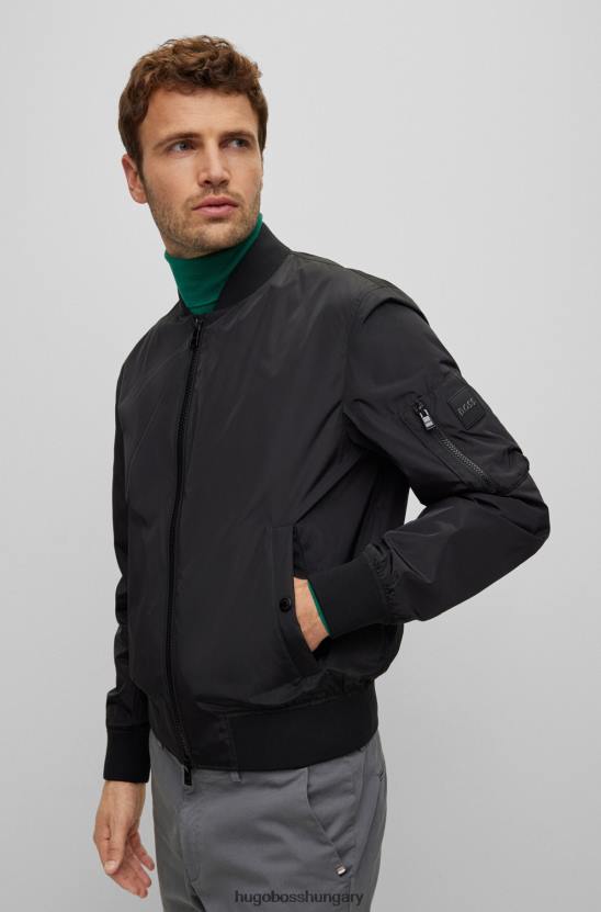 Hugo Boss hugo fekete normál szabású bomber kabát újrahasznosított anyagból 80P61537 fekete