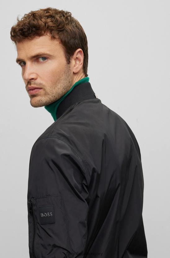 Hugo Boss hugo fekete normál szabású bomber kabát újrahasznosított anyagból 80P61537 fekete