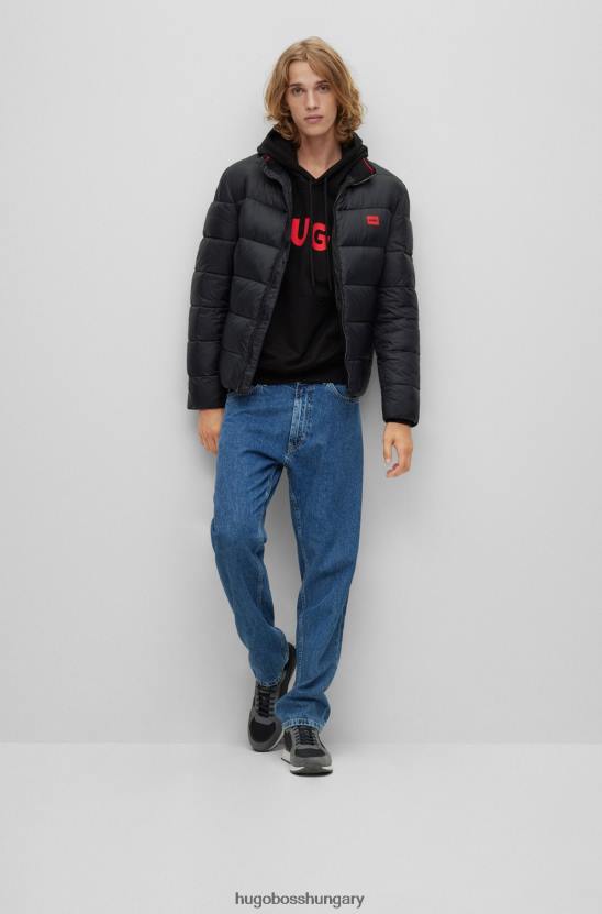 Hugo Boss hugo fekete vékony szabású pufi kabát piros logóval 80P61389 fekete