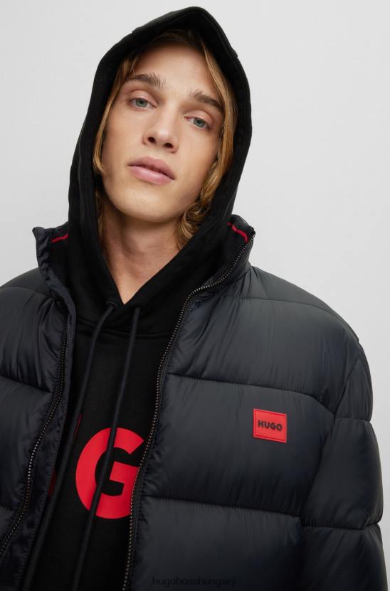 Hugo Boss hugo fekete vékony szabású pufi kabát piros logóval 80P61389 fekete