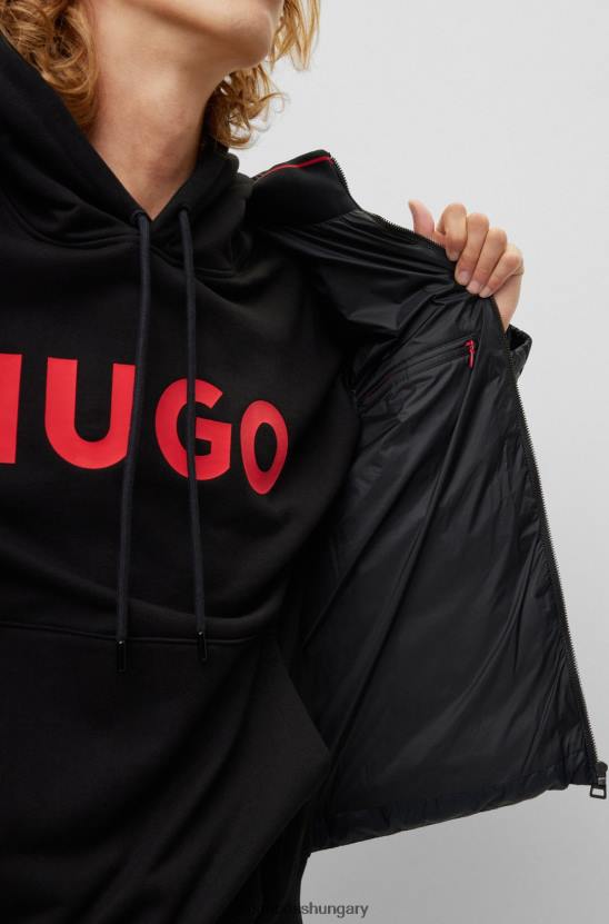 Hugo Boss hugo fekete vékony szabású pufi kabát piros logóval 80P61389 fekete