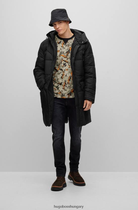 Hugo Boss hugo fekete vízlepergető könyökfoltokkal ellátott parkkabát 80P62164 fekete