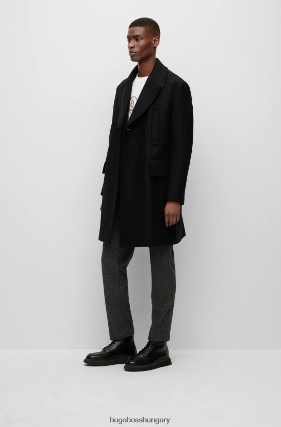 Hugo Boss hugo kétsoros, laza szabású kabát gyapjúkeverék fekete színben 80P61324 fekete