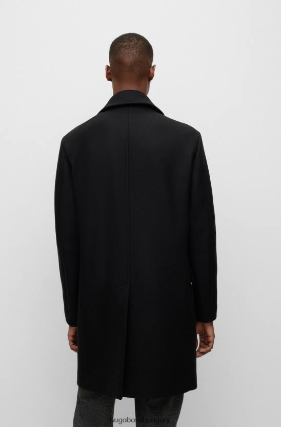 Hugo Boss hugo kétsoros, laza szabású kabát gyapjúkeverék fekete színben 80P61324 fekete