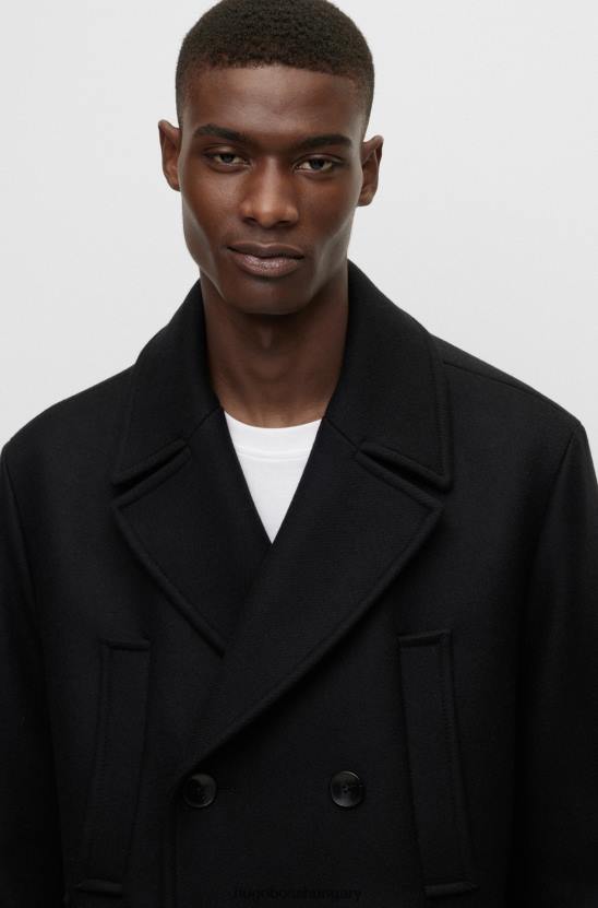 Hugo Boss hugo kétsoros, laza szabású kabát gyapjúkeverék fekete színben 80P61324 fekete