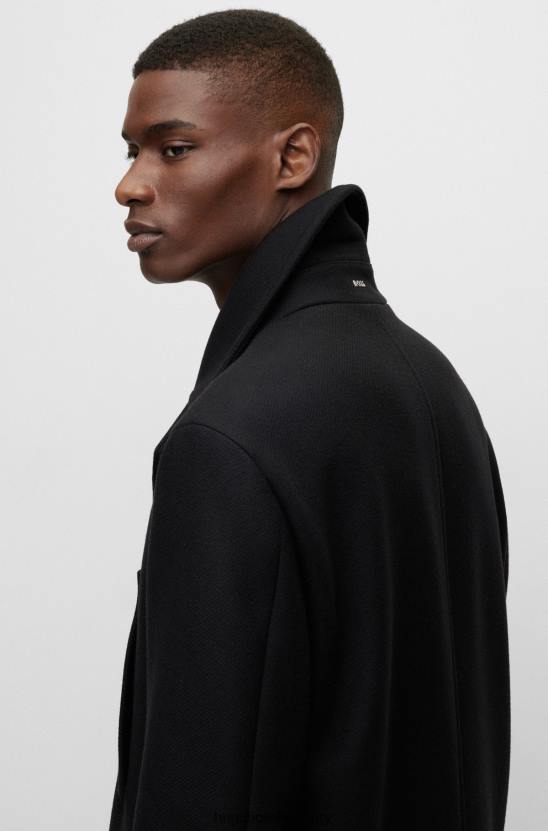 Hugo Boss hugo kétsoros, laza szabású kabát gyapjúkeverék fekete színben 80P61324 fekete