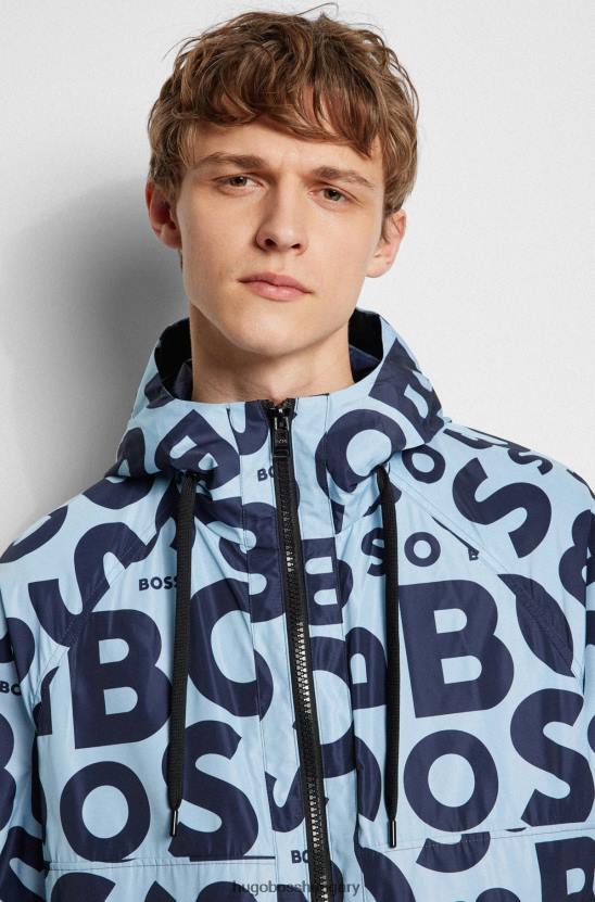 Hugo Boss hugo világoskék bélelt, logóval nyomtatott kabát márkás zsinórokkal 80P64090 világoskék