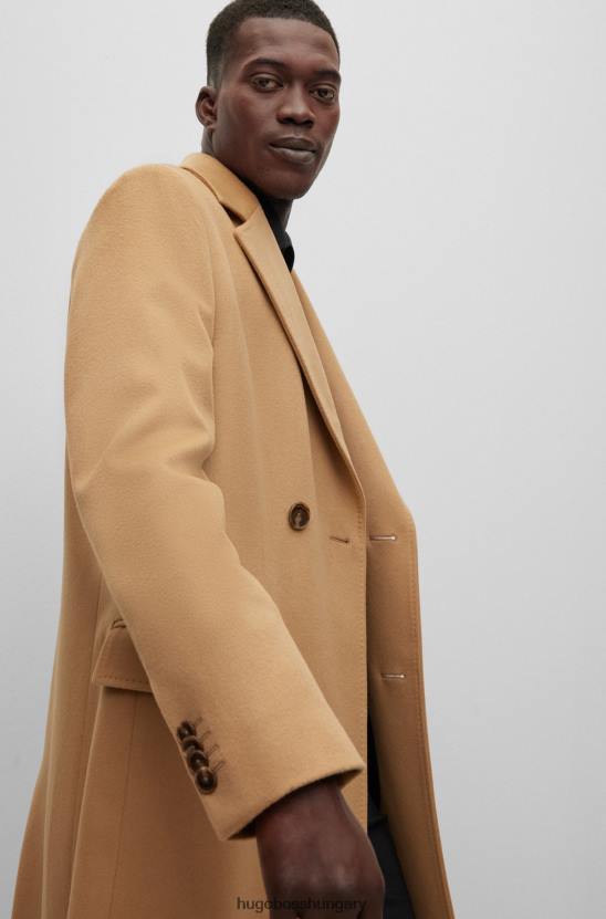 Hugo Boss kétsoros kabát szűz gyapjú és kasmír bézs hugo színben 80P6897 bézs