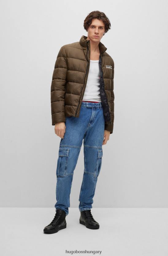 Hugo Boss khaki vékony szabású kabát vízlepergető újrahasznosított hugo anyagból 80P61848 khaki