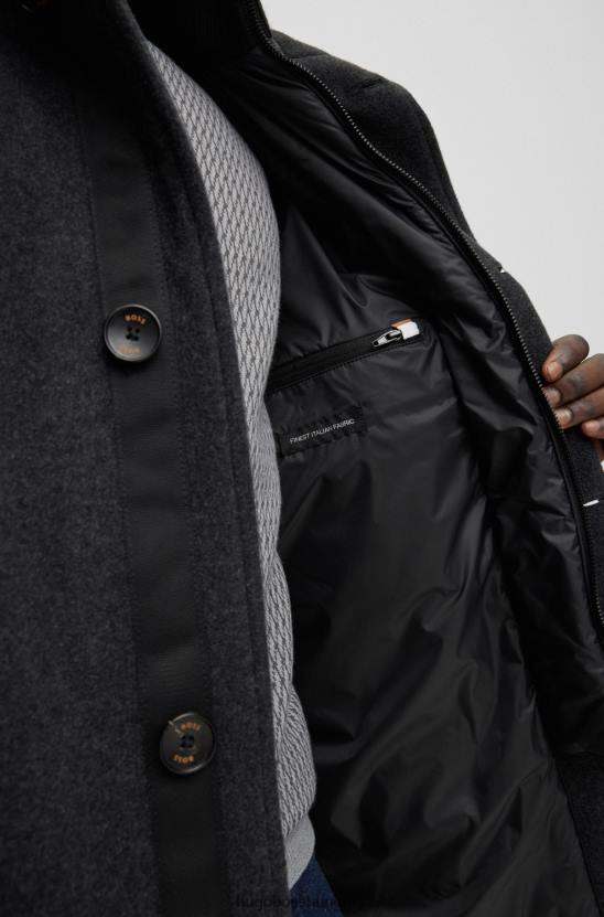 Hugo Boss laza szabású kabát melange gyapjúkeverékből, szürke hugoból 80P61235 szürke