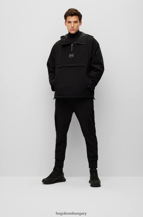Hugo Boss laza szabású kapucnis széldzseki keretes logóval fekete hugo 80P64361 fekete