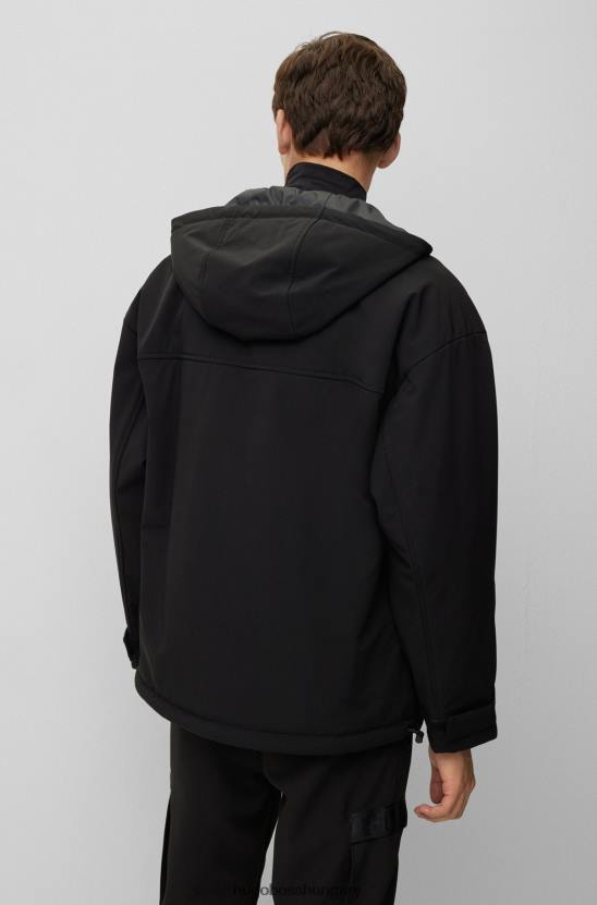 Hugo Boss laza szabású kapucnis széldzseki keretes logóval fekete hugo 80P64361 fekete