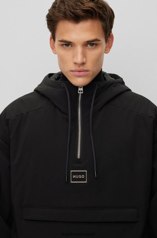 Hugo Boss laza szabású kapucnis széldzseki keretes logóval fekete hugo 80P64361 fekete