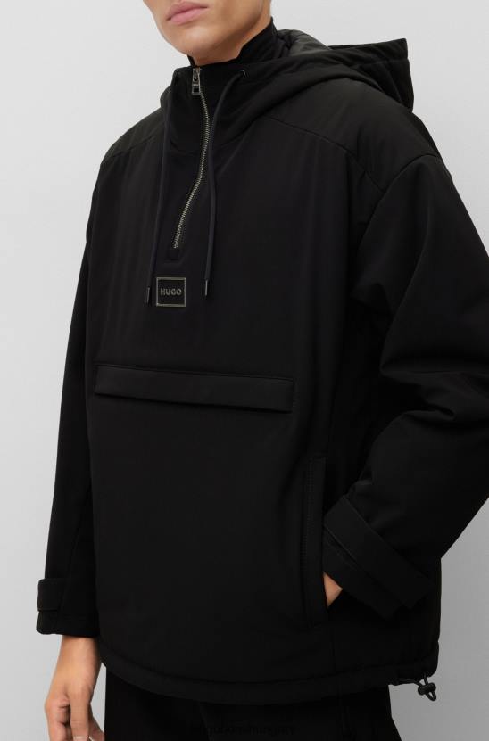 Hugo Boss laza szabású kapucnis széldzseki keretes logóval fekete hugo 80P64361 fekete