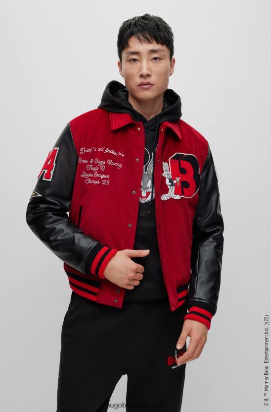 Hugo Boss looney dallamok x laza szabású egyetemi kabát 80P61606 piros