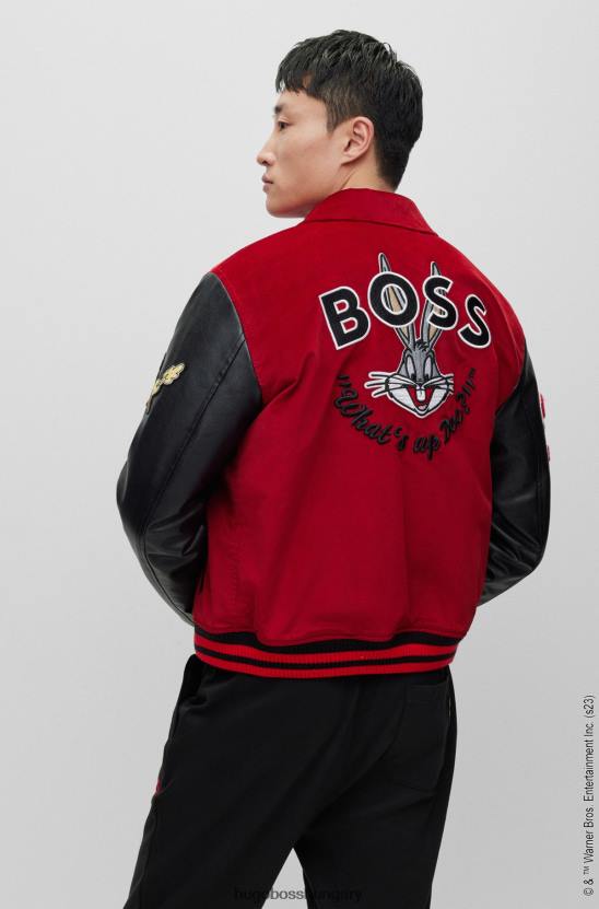 Hugo Boss looney dallamok x laza szabású egyetemi kabát 80P61606 piros
