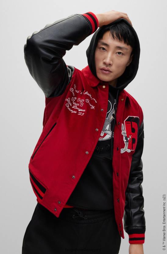 Hugo Boss looney dallamok x laza szabású egyetemi kabát 80P61606 piros