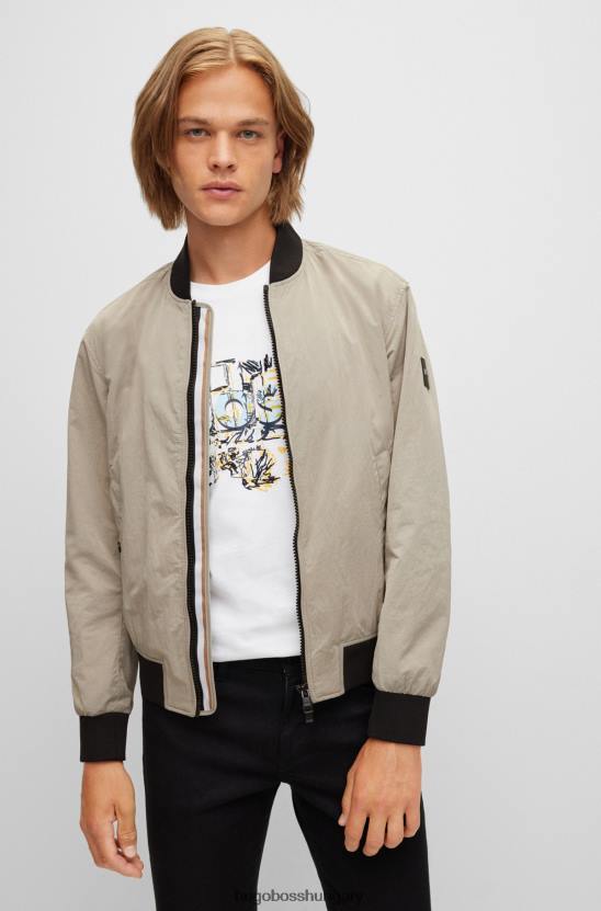 Hugo Boss normál szabású bomber kabát vízlepergető újrahasznosított anyagból, hugo beige színben 80P63745 bézs