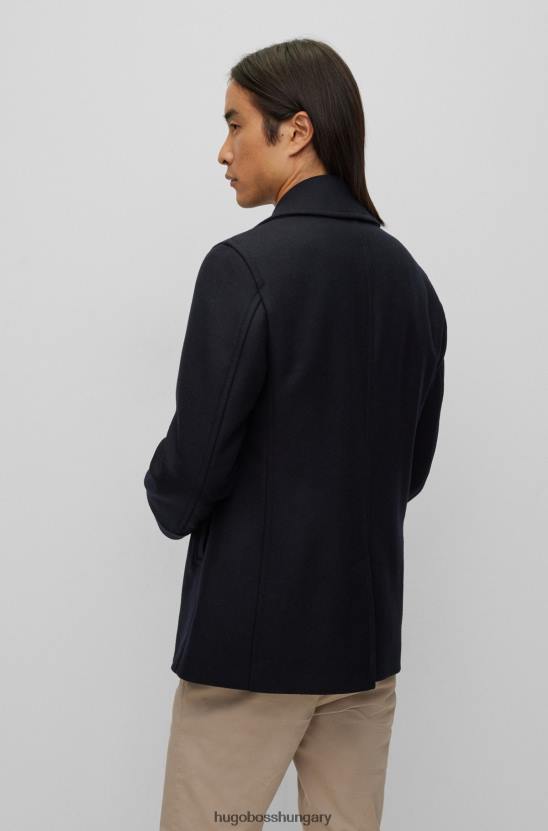 Hugo Boss sötétkék hugo gyapjúkeverék karcsúsított kabát kétsoros zárással 80P61879 sötétkék