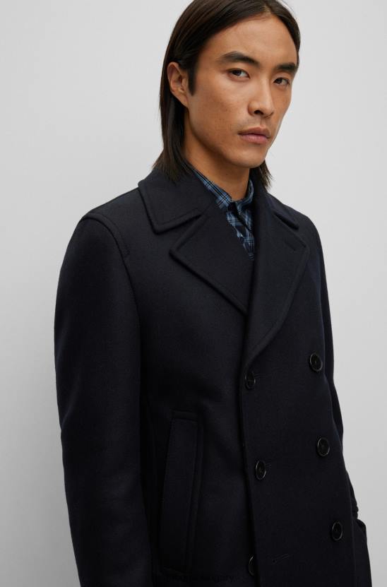 Hugo Boss sötétkék hugo gyapjúkeverék karcsúsított kabát kétsoros zárással 80P61879 sötétkék