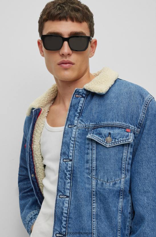 Hugo Boss teddy galléros kabát kék merev farmer világoskék hugo színben 80P63920 világoskék