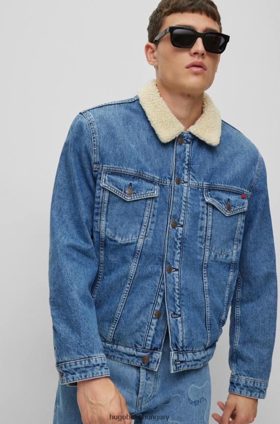 Hugo Boss teddy galléros kabát kék merev farmer világoskék hugo színben 80P63920 világoskék
