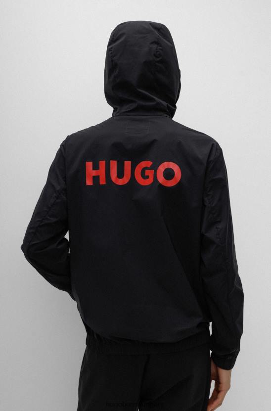 Hugo Boss vízlepergető kapucnis kabát nyomott logóval fekete hugo 80P63411 fekete