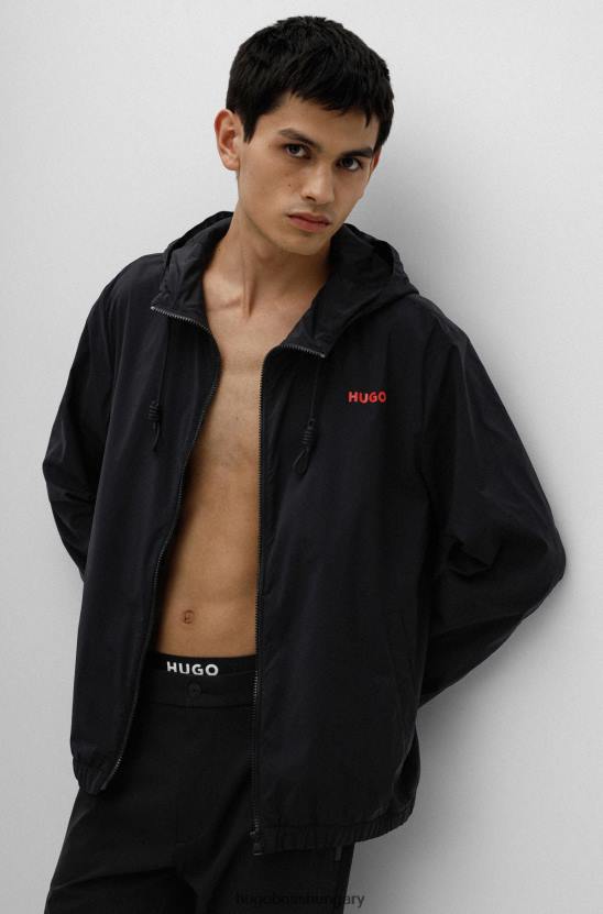 Hugo Boss vízlepergető kapucnis kabát nyomott logóval fekete hugo 80P63411 fekete