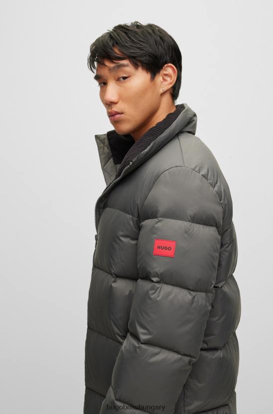 Hugo Boss vízlepergető pehely pufferkabát, piros logós címkével, sötétszürke hugo 80P61790 sötétszürke
