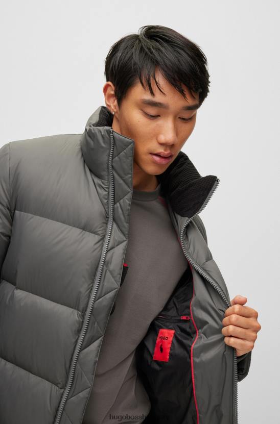 Hugo Boss vízlepergető pehely pufferkabát, piros logós címkével, sötétszürke hugo 80P61790 sötétszürke