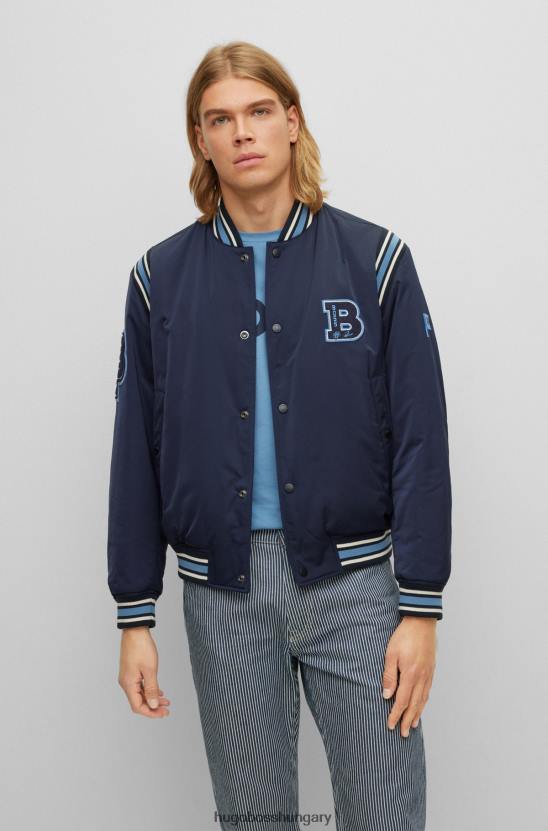 Hugo Boss vízlepergető szatén kabát, dupla monogramos kitűzővel, sötétkék hugo 80P64256 sötétkék