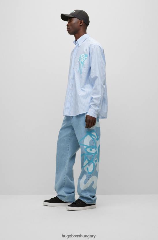 Hugo Boss hugo laza szabású farmer világoskék graffiti logóval 80P63652 világoskék